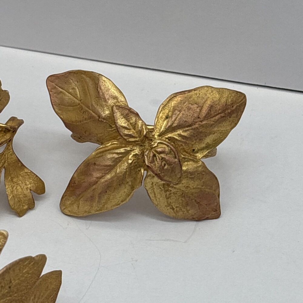Italian Herbs Napkin Rings Set Of 4 Gold Artisan Michael Michaud Table Art - Picture 4 of 10